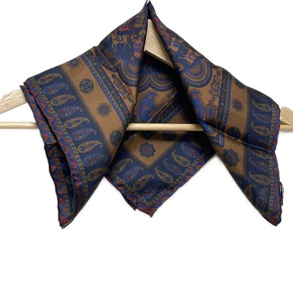 Auth Salvatore Ferragamo - Dark Navy Brown Multi Scarf - Picture 1 of 9